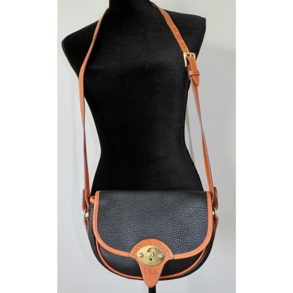 Vintage Dooney and Bourke USA Black and Tan Leather Crossbody - Picture 2 of 13
